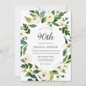 Greenery Botanical Floral 90th Birthday Invite Kaart (Voorkant)