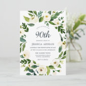Greenery Botanical Floral 90th Birthday Invite Kaart (Staand voorkant)