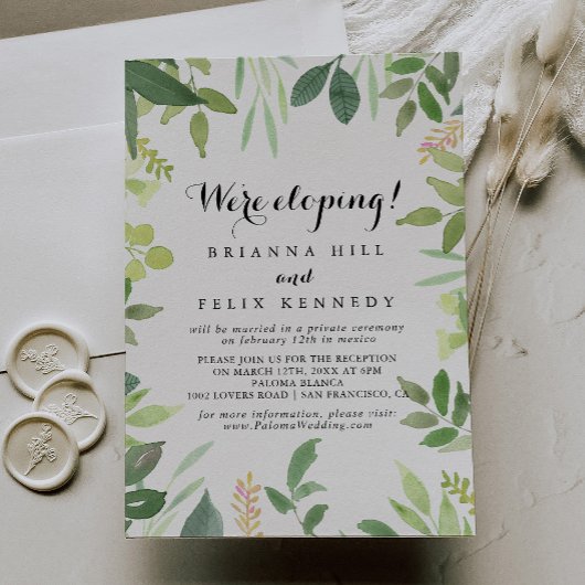 Greenery Botanical Foliage Elopement Reception Kaart