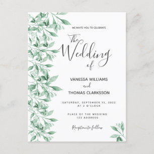 Greenery botanical green white bruiloft uitnodigin briefkaart