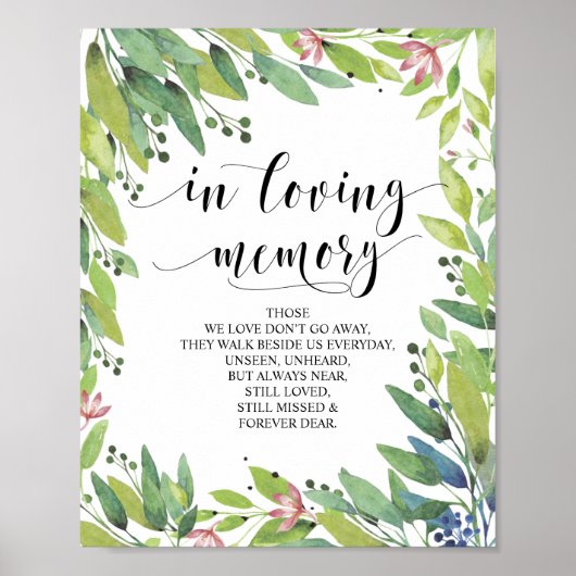 Greenery Botanical in Loving Memory Memorial Sign Poster (Voorkant)