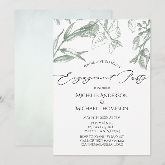 Greenery Botanical Leaves Engagement Party Kaart (Voorkant / Achterkant)