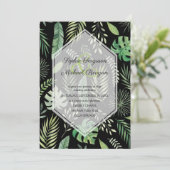 Greenery Botanical op Black Wedding Invitations (Staand voorkant)