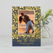 Greenery Botanical Photo Save the Date Folie Uitnodiging (Staand Voorkant)