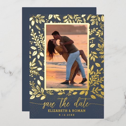 Greenery Botanical Photo Save the Date Folie Uitnodiging (Voorkant / Achterkant)