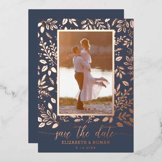 Greenery Botanical Photo Save the Date Folie Uitnodiging (Voorkant / Achterkant)