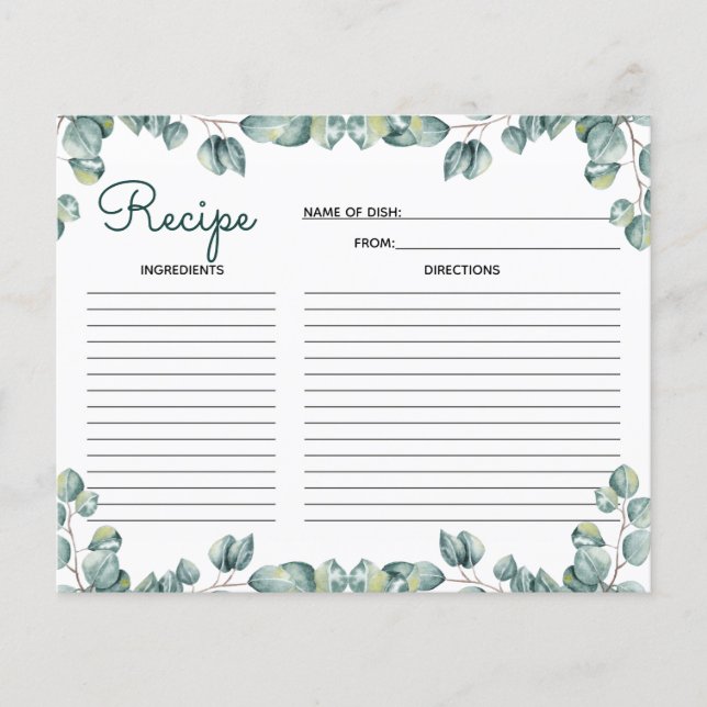 Greenery Botanical Vrijgezellenfeest Recipe Kaart (Voorkant)