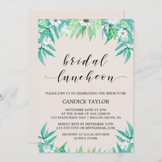 Greenery Botanical Wreath & Flower Bridal Luncheon Kaart (Voorkant / Achterkant)