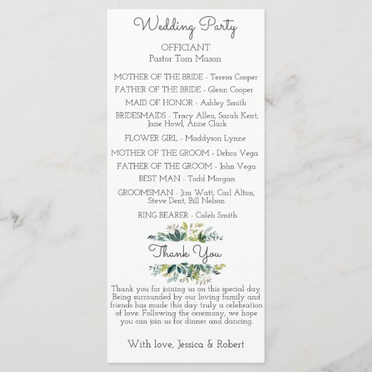 Greenery Bouquet Wedding Program Programma (Achterkant)