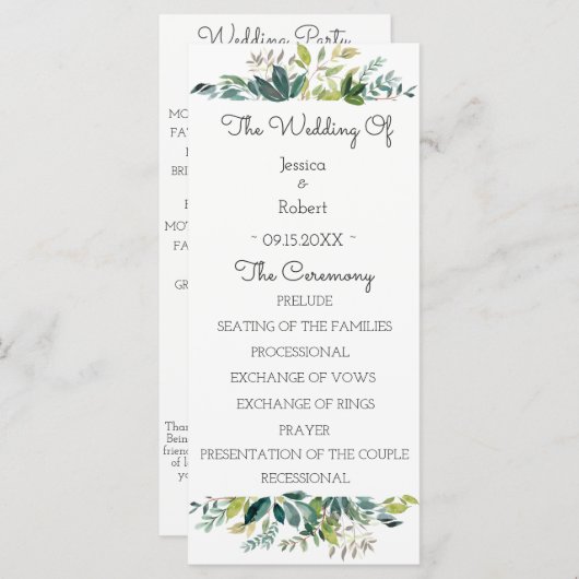 Greenery Bouquet Wedding Program Programma (Voorkant / Achterkant)