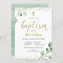 Greenery Boy Baptism Invitation Kaart