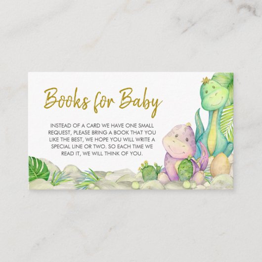 Greenery Boy Dinosaur Baby shower Boeken voor Baby Informatiekaartje (Voorkant)