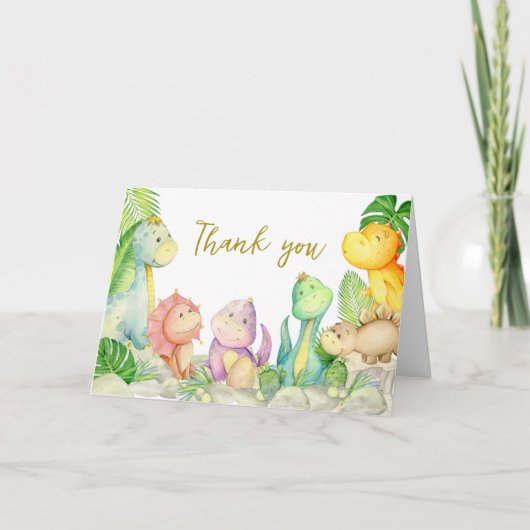 Greenery Boy Dinosaurus Baby shower Bedankkaart (Voorkant)