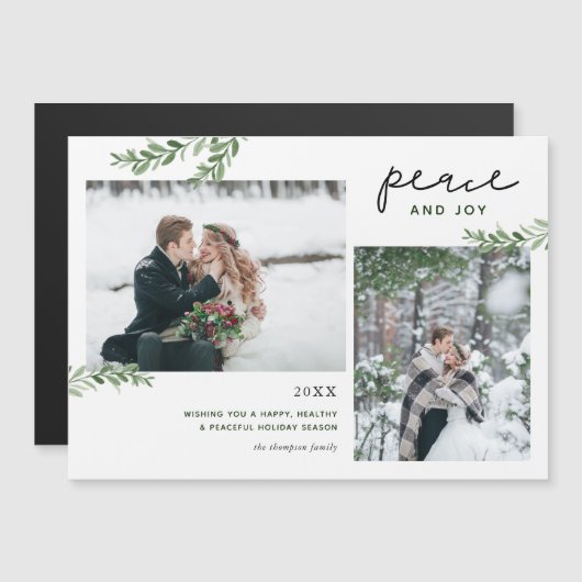 Greenery Branches 2 Photo Magnetic Holiday Kaart (Voorkant / Achterkant)