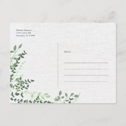Greenery Branches en Leaves Aankondigingskaart (Achterkant)