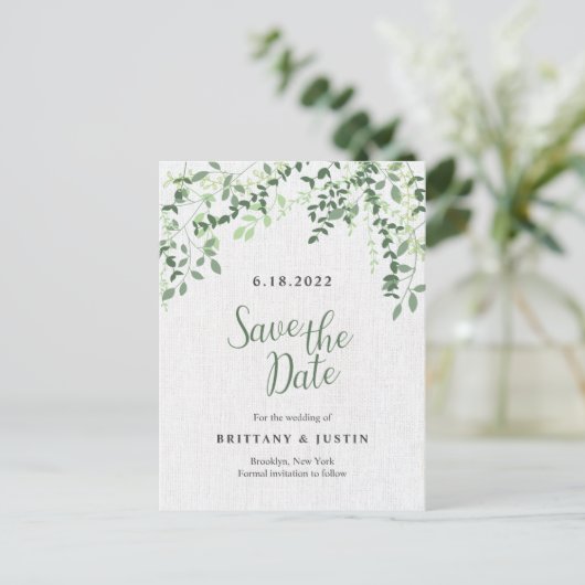 Greenery Branches en Leaves Aankondigingskaart (Staand voorkant)