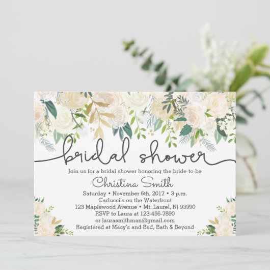 Greenery Bruids Douche Uitnodiging ivoor accenten (Staand voorkant)