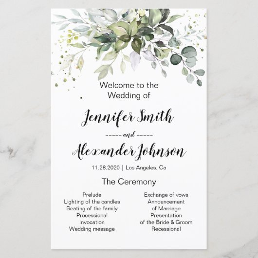 Greenery bruiloft programma (Voorkant)