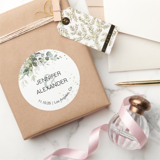 Greenery bruiloft ronde sticker (Geschenken)