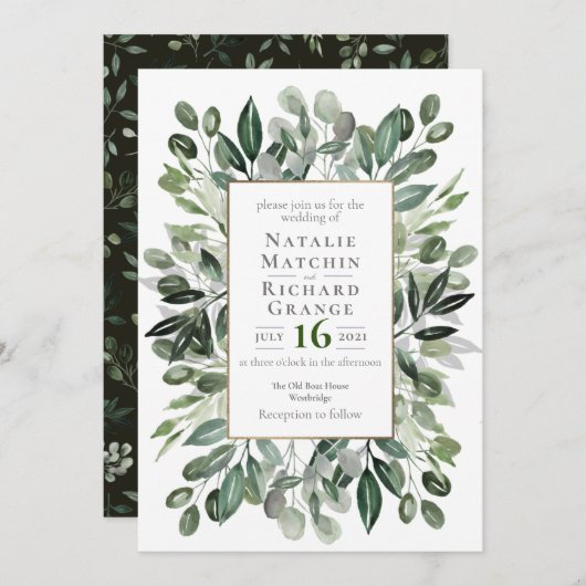 Greenery bruiloft uitnodiging, uitnodiging (Voorkant / Achterkant)