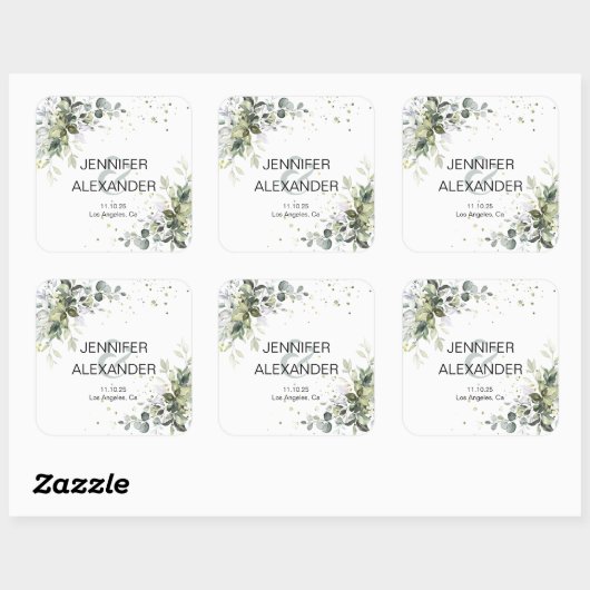 Greenery bruiloft vierkante sticker (Vel)
