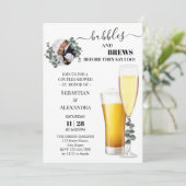 Greenery Bubbles and Brews Couples Douche Uitnodig Kaart (Staand voorkant)