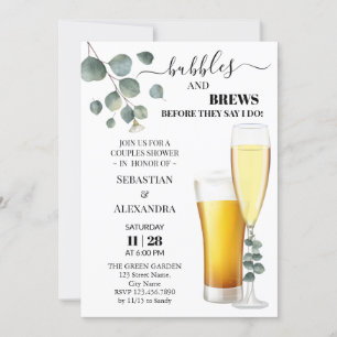 Greenery Bubbles en Brews Couples Shower Kaart