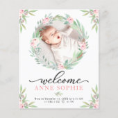 Greenery Budget Geboortedatum Aankondiging Dank u  (Voorkant)