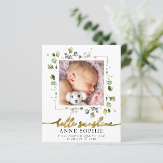 Greenery Budget Geboortedatum Aankondiging Dank u  (Staand voorkant)