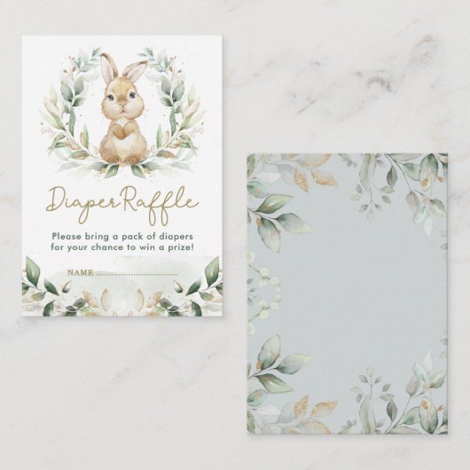 Greenery Bunny Rabbit Diaper Raffle Baby shower Informatiekaartje (Voorkant / Achterkant)