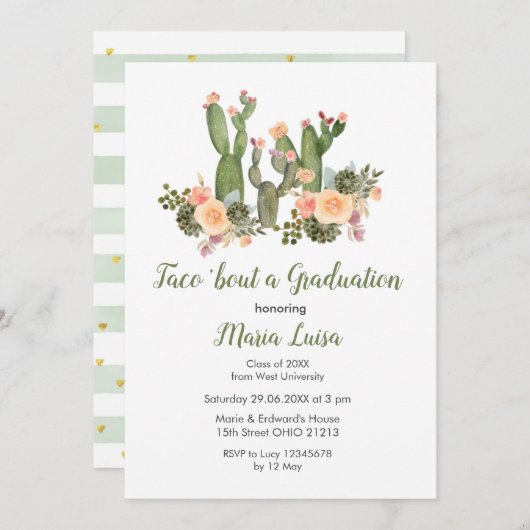 Greenery Cactus Taco 'bout een Afstuderen uitnodig Kaart (Voorkant / Achterkant)