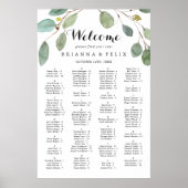 Greenery Calligraphy Alfabetical Seating Chart Poster (Voorkant)