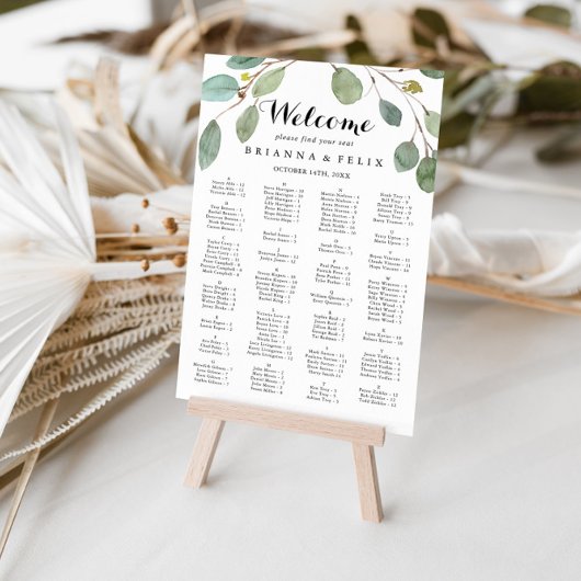 Greenery Calligraphy Alfabetical Seating Chart Poster