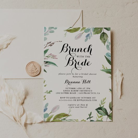 Greenery Calligraphy Brunch met de Bride Shower Kaart