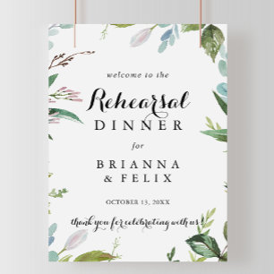 Greenery Calligraphy Rehearsal Dinner Welcome Sign Poster