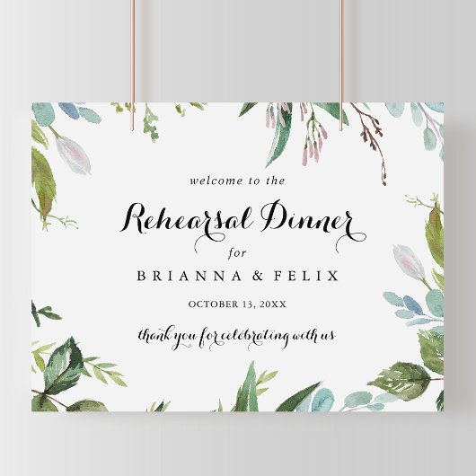 Greenery Calligraphy Rehearsal Dinner Welcome Sign Poster