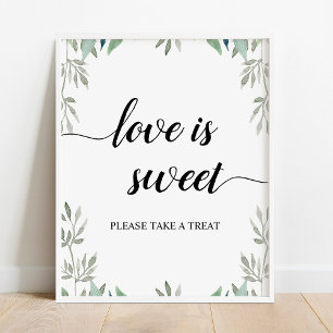 Greenery Calligraphy Wedding Love is Sweet Sign Poster