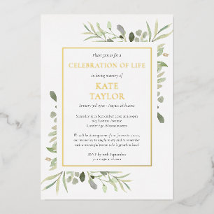Greenery Celebration of Life Funeral Gold Folie Uitnodiging