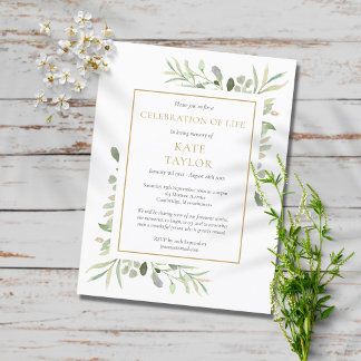 Greenery Celebration of Life Funeral Invitation Aankondigingskaart