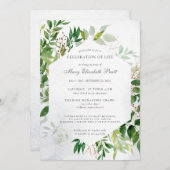 Greenery Celebration of Life Funeral Invitation Kaart (Voorkant / Achterkant)