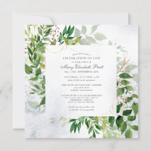 Greenery Celebration of Life Funeral Invitation Kaart