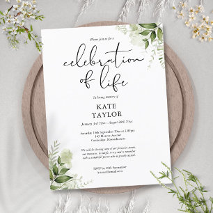 Greenery Celebration of Life Memorial Invitation Aankondigingskaart