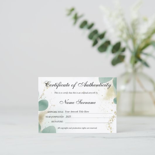 Greenery Certificaat van Authenticiteit Kunstwerk  (Staand voorkant)
