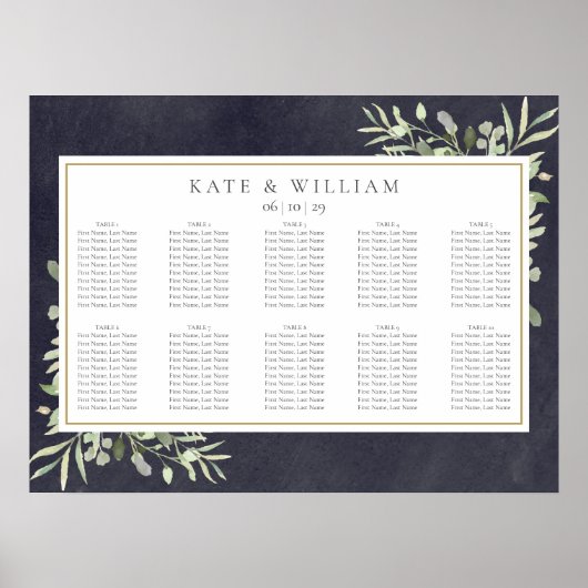 Greenery Chalkboard Wedding Seating Chart Poster (Voorkant)