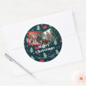 Greenery Christmas Monogram Foto Ronde Sticker (Envelop)