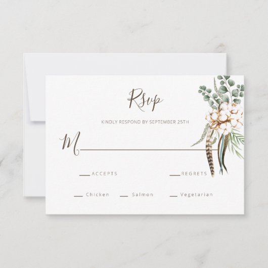 Greenery Cotton Boho Wedding RSVP Kaart (Voorkant)