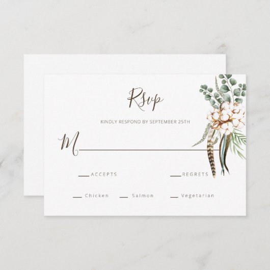 Greenery Cotton Boho Wedding RSVP Kaart (Voorkant / Achterkant)