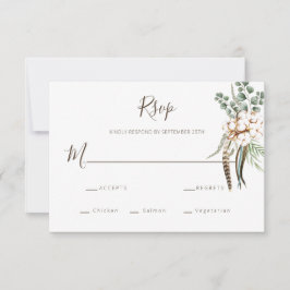 Greenery Cotton Boho Wedding RSVP Kaart
