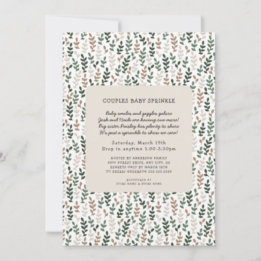 Greenery Couples Drop In Baby Sprinkle Kaart (Voorkant)