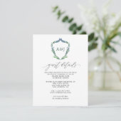 Greenery Crest Monogram Weddenschap Details Informatiekaartje (Staand voorkant)